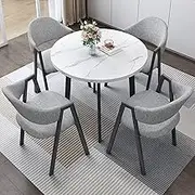 Snaweo Office Reception Round Table and Chair Set, Small Conference Room Negotiation Table Sets, Office Reception Round Table and Lounge Chair Set, 1 Table 4 Chairs, for Family Apartment(Light Grey)
