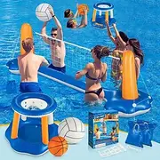 Inflatable Pool Raft Set 125 Inches (Approximately 305cm) Volleyball Net and Basketball Hoop Large Floating Swimming Game Toy Suitable for Adults Summer Water