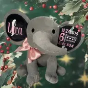 Personalized PINK BLUE Plush Elephant Stuffed Animal For Infant BABY SHOWER GIFT