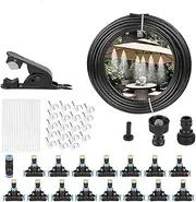Ausale Misting Cooling System, Irrigation Kit, 50FT/ 15M PE Hose+15 Brass Mist Nozzles+1Brass Adapter(3/4"), Outdoor Mist Hose Kit for Patio Garden Greenhouse Trampoline Sprinkle