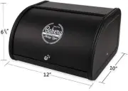 KL X458 Metal Bread Box/Bin/kitchen Storage Containers with Roll Top Black