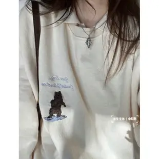 🧸Brandy Melville 經典小熊刺繡米白大學T Erica snow lodge sweatshirt