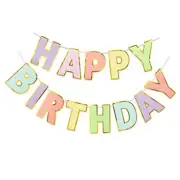 Macaron Happy Birthday Banner - Pre-Strung, 9 ft, No DIY | Birthday Macron