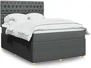 vidaXL Box Spring Bed/Mattress - Adjustable Headboard - Dark Grey, Fabric with Pocket Spring Mattress, Bedroom Essential