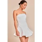 Petite White Woven Bandeau Shift Mini Dress, White