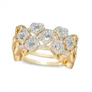 0.33 CT. T.W. Natural Diamond Heart Outline Three Piece Stackable Band Set in Sterling Silver with Solid 14K Gold Plate