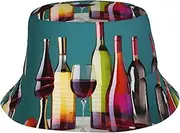 [YANYU] Cocktail Glasses and Wine Bottless Print Winter Sun Hats for Unisex Bucket Hat Sun Protection Beach Fishing Activities Hat, Black, One Size