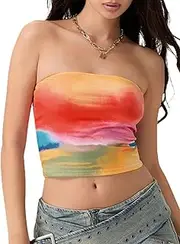 [YANGCHA] Women Floral Printed Strapless Tops Summer Going Out Backless Tube Top Flower Y2k Sleeveless Corset Bandeau Tops 2025