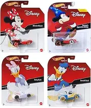 [Hot Wheels] Disney Character Cars Collection, Set of 4, Minnie Mouse, Sorcerer's Apprentice Mickey, Daisy Duck, Donald Duck, Ages 3+ HDL35-956C