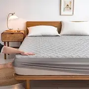 Homodoskey Waterproof Mattress Pad Protector, Breathable Quilted Mattress Cover Noiseless Waterproof fitted sheet Mattress Topper Upto (Grey, Split King(200 * 220 * 30CM))