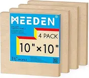 MEEDEN Unfinished Wood Canvas Board: 1-1/2" Deep 10x10” Wooden Canvas Panel Pack of 4 - Blank Cradled Wood Art Board for Painting