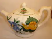 CRATE & BARREL HANDPAINTED FLOWERS PORCELAIN TEA POT ITALY