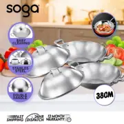 SOGA 2X 3-Ply 38cm Stainless Steel Double Handle Wok Frying Pan Skillet w/ Lid