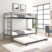 Twin over twin Size bunk bed with trundle For Teens childs Bedroom Black New US