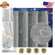 Luxurious Grey Blackout Curtains for Kids – 52"w x 84"l Space Theme Drapery