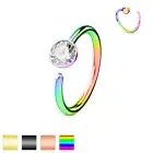 1 Pc Titanium Plated On Surgical Steel with Clear CZ Annealed Nose Hoop Ring 20g