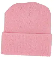 Made in USA Classic Men's Women's Cuffed One Size Light Pink Solid Long Beanie