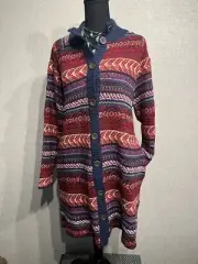 St. John’s Bay SZ L Women’s Rumba Combo Button Up Long Cardigan Coat Red/Blue