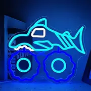 Shark Truck Neon Sign Car Neon Sign Shark Monster Truck Neon Sign for Wall Decor Neon Led Signs for Bedroom Wall Dimmable Neon Light Up Sign for Man Cave Game Room Playroom Party Birthday Gift