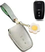ontto Leather Car Key fob Cover case fit for Toyota Camry RAV4 Avalon C-HR Prius Corolla 2016-2020 Keychain Keyring Key Bag Key Shell Key Holder Protector Accessories 3 Buttons Green