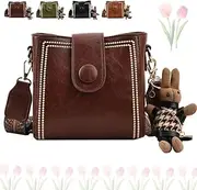 [Generic] Bootara Bucket Bag - Vintage Retro Shoulder Bag With Adjustable Wide Strap & Bunny Charm For Women
