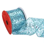 10 Yard 2.5 Inch Glitter Mesh Wired Ribbon Webbed Sequin Sky Blue