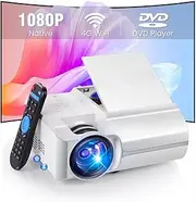 WiFi and Bluetooth Projector With Built-in CD/DVD Player, HD 1080P Supported, Portable With up to 200' Screen Size for Outdoor Movie, All Region DVD Player