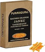 PuranGuru Handmade Orange Janeu Thread | 7 Per Box | 32" | Pure Cotton Janoi Thread | Sacred Yagnopavit Upanayana Sanskara | Kesar Janaeu Sai Puja Thread | Brahmin Janeva Hindu Rituals Puja Ceremony