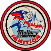 LARGE Mallory Mighty Ignition 1925 Bar Garage Wall Light Sign RED Neon