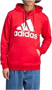 [adidas] Mens Essentials Fleece Hoodie Training Athletic Outerwear Casual Pockets - Red