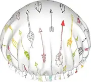 Colorful Hand Drawn Art With Boho Style Arrows Print Shower Cap For Women Reusable Double Layer Stylish Soft Bath Cap With Lining Elastic Band