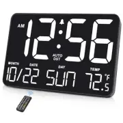 Large Display Digital Wall Calendar Clock with Date Day of Week, Alarm White