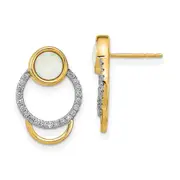 14k Yellow Gold Polished Real Diamond u0026 Opal Circle Post Earrings