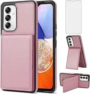 [Asuwish] Phone Case for Samsung Galaxy A14/M14 5G Wallet Cover with Tempered Glass Screen Protector and RFID Slim Credit Card Holder Slot Stand Cell Accessories A 14 4G 14A 14M G5 Women Men Rose Gold