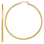60mm 10k Yellow Gold Diamond-cut 2mm Round Tube Hoop Earrings 10TC239