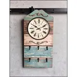 美式鄉村風壁鐘 復古掛鐘 木製時鐘 藍色雙色掛勾時鐘 工業風時鐘 造型壁鐘 手錶鑰匙收納架 掛鐘吊飾