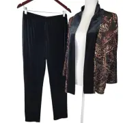 Chico's Venetian Paisley Mandarin Collar Jacket Pant Set Claret Sz 0 XS NWT