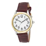 Men's Two Tone Talking Watch White Face: Brown Leather Band - Choice of Voice
