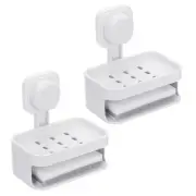 2Pcs Wall Mounted Suction Cup Soap Dish Sponge Holder for Shower Kitchen, White