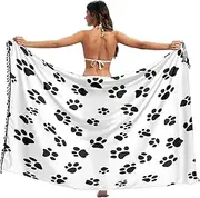 [RPLIFE] Black Animal Paw Prints White Bathing Sarong, Sarong with Fringe, Beach Shawl, Large Sarong Wrap, Black Animal Paw Prints White, Medium