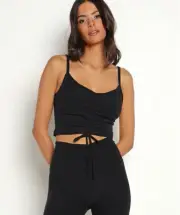 NWT Beyond Yoga Spacedye Ruched Centered Black Cropped Tank , Size L
