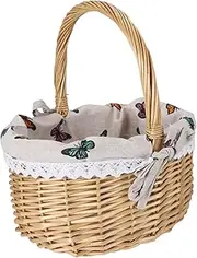 1Pc Hand Woven Wicker Picnic Basket Portable Storage Basket for Food Chips Dinner Stylish Natural Decor for Home Parties Weddings