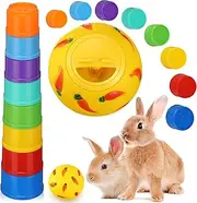 LEIFIDE 9 Pack Stack up Bunny Cups and Treat Ball for Bunny Toys Rabbit Food Dispenser Rabbit Stacking Cups Snack Ball Toys Plastic Nesting for Small Animals Rabbits