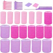 Esforzarse Esforzarse DIY Hair Curlers Rollers with Clips,33 PCS Hair Rollers Set,Hair Set with 3 Sizes Self Grip in 1 Set with Hair Roller Clips and Comb for Long Medium Short Thick Thin Hair Bangs Volume