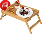 Bed Tray Table Bamboo Folding Legs Breakfast Laptop Snack TV Food Serving