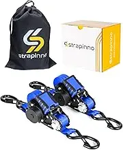 Strapinno Retractable Ratchet Straps - 1 in x 12 ft Heavy Duty Tie Downs, 1800lbs Breaking Strength Each, S Hooks with Safety Clip, AutoRetract, for Moving, Motorcycle, Boat, Kayak, and Cargo (2PCS)