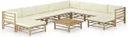 Patio Furniture Sets 11 Piece Garden Lounge Set with Cream White Cushions Bamboo