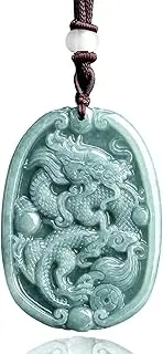 [Xgimas] Hand-Carved Natural Jade Dragon Pendant Necklace for Men Women, Zodiac Amulet Healing Stone Choker, Jade