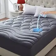 ELVEN HOME Queen Size Mattress Pad Waterproof, Pillow Top Cooling Mattress Topper Cover, Quilted Fitted Mattress Protector Washable, Deep Pocket 8-21" (60x80 inch, Grey)