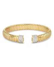 Alberto Milani 18K Yellow Gold Via Mercanti Diamond Tubogas Cuff Bangle Bracelet